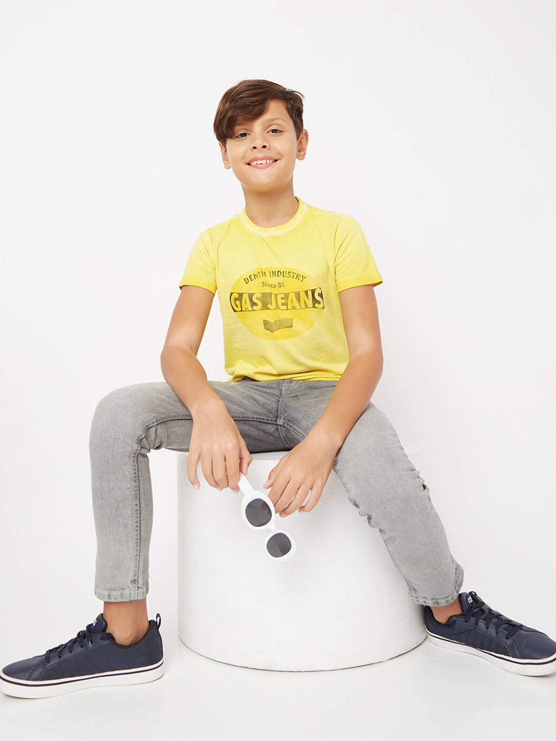 GAS Boys Typography Printed Cotton Slim Fit T-shirt, Yellow