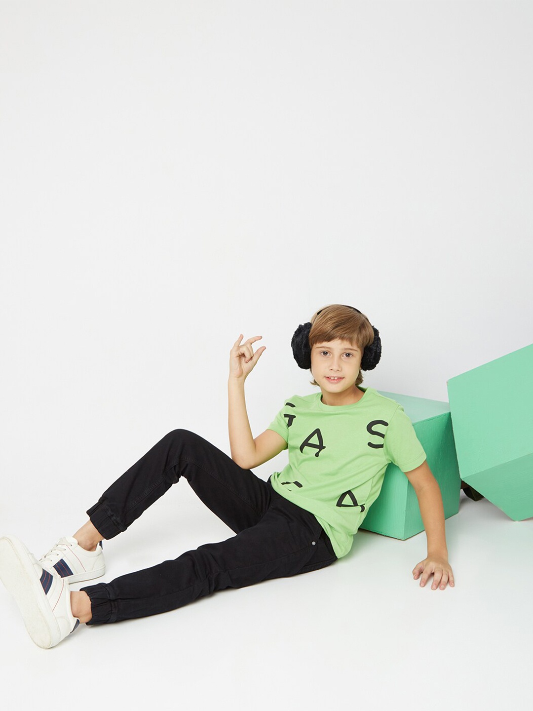 

GAS Boys Conversational Printed Cotton Slim Fit T-shirt, Green