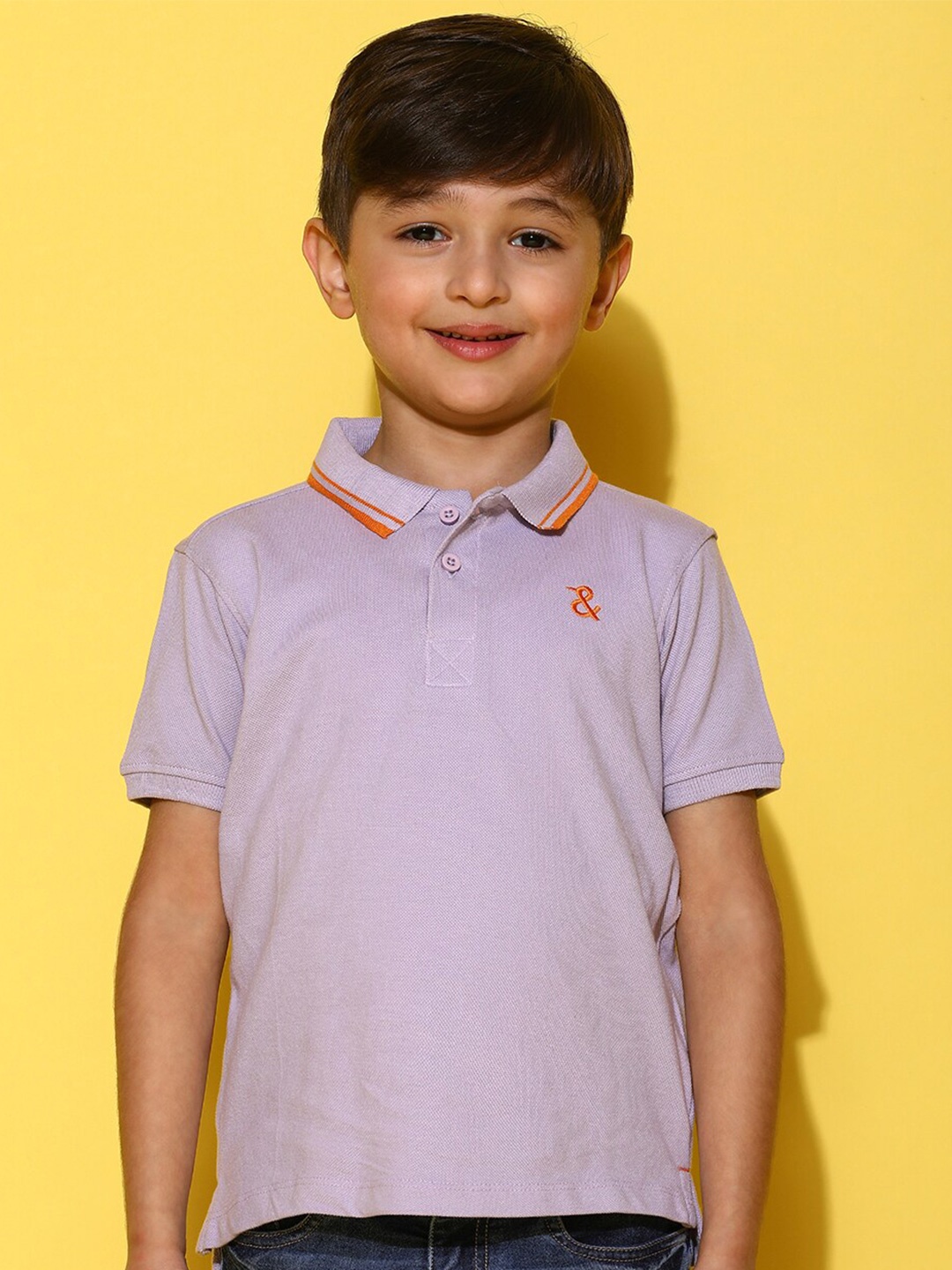 

TALES & STORIES Boys Polo Collar Short Sleeves Regular Fit Cotton T-shirt, Purple