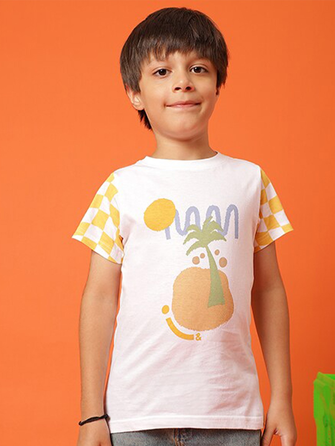 

TALES & STORIES Boys Round Neck Short Sleeves Graphic Printed Cotton Regular Fit T-shirt, White
