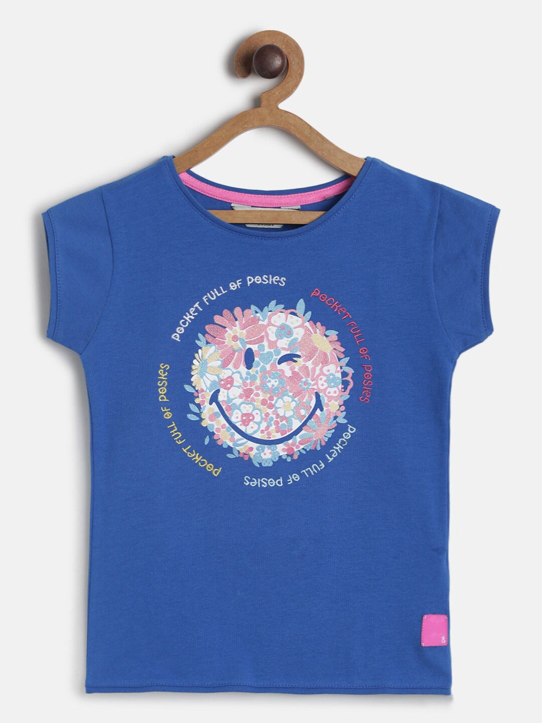 

TALES & STORIES Girls Round Neck Short Sleeves Graphic Printed Regular Fit T-shirt, Blue