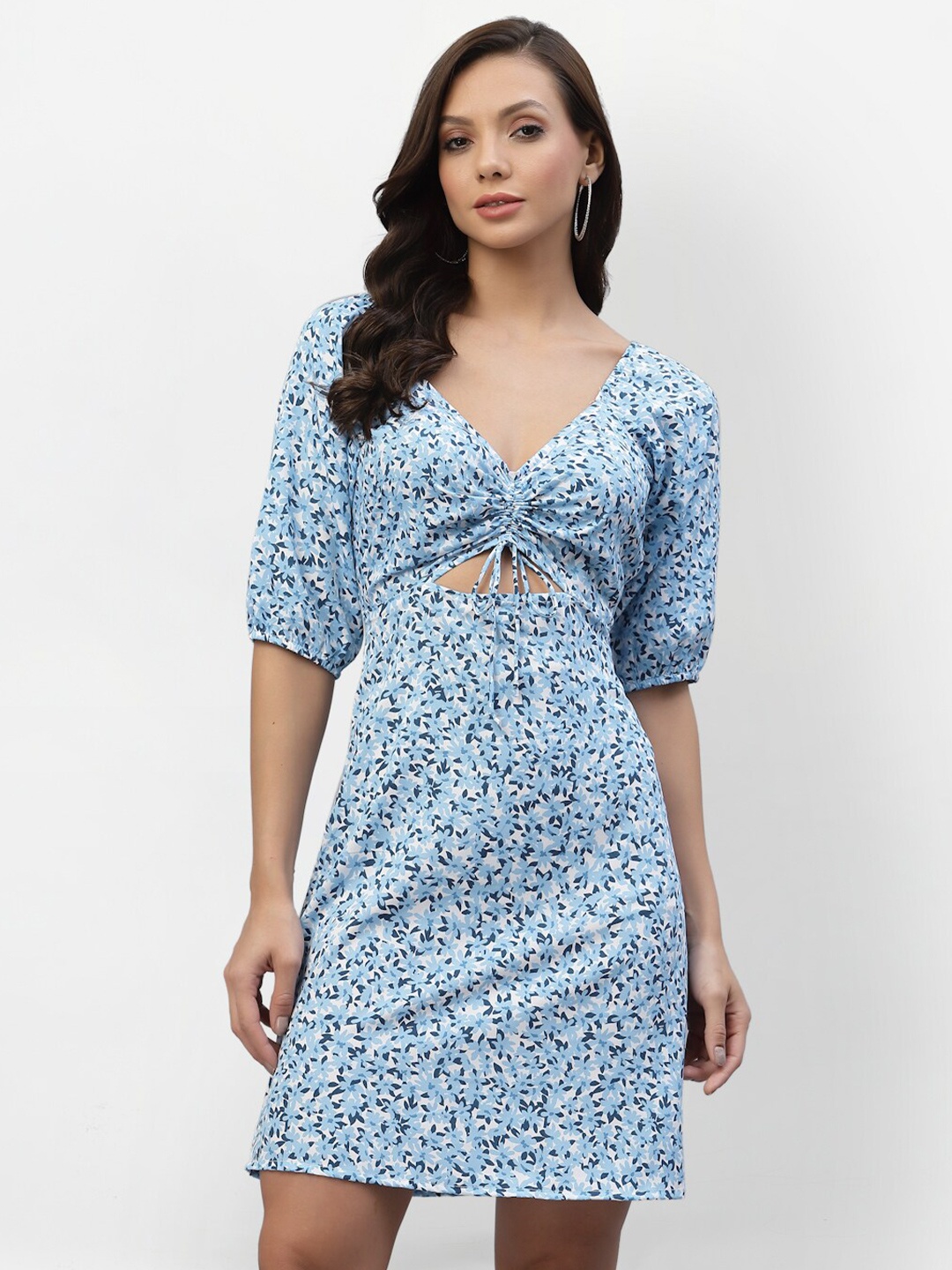 

aayu Floral Printed V-Neck A-Line Dress, Blue