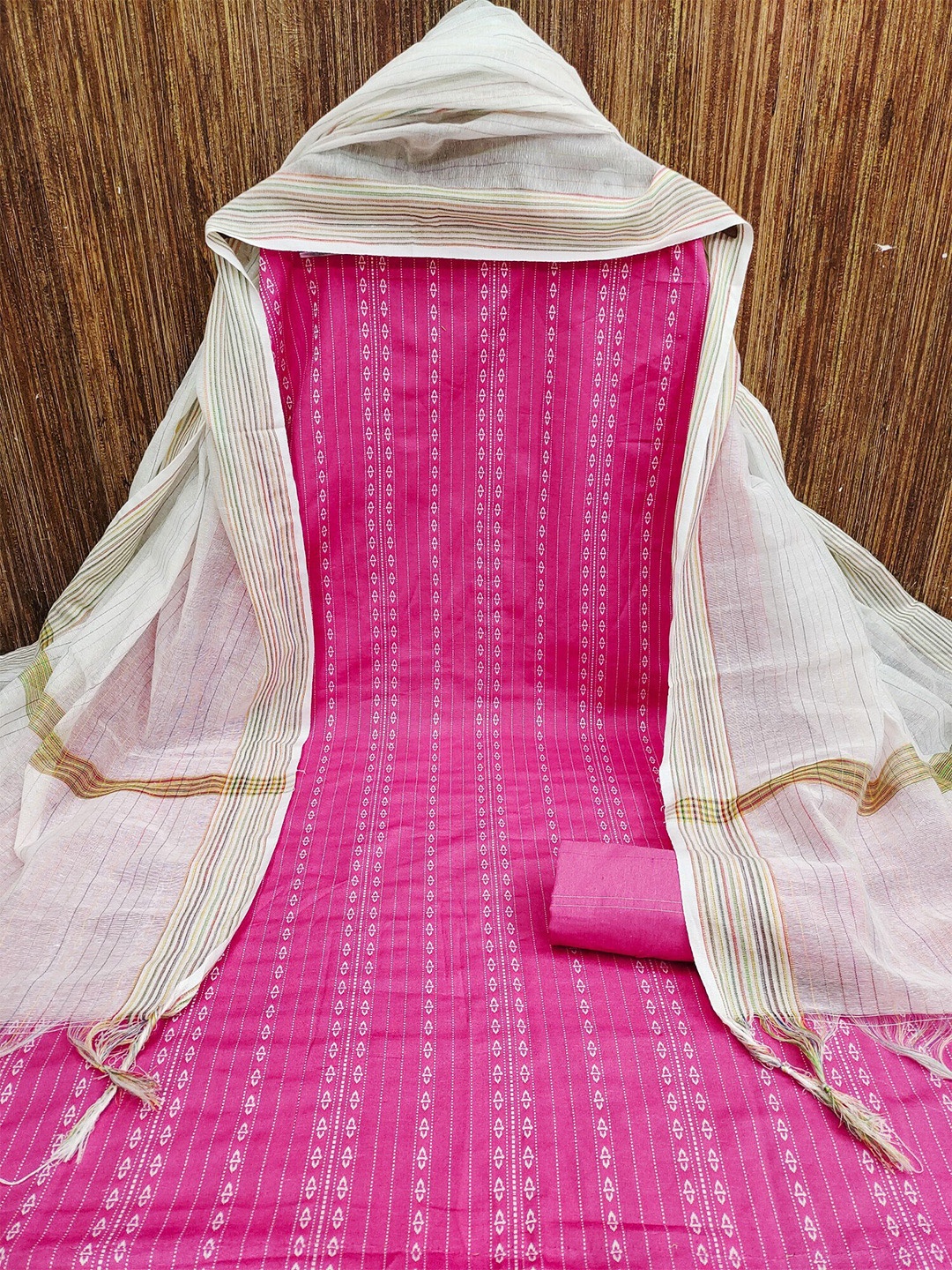 

LeeliPeeri Designer Striped Embroidered Dress Material, Pink