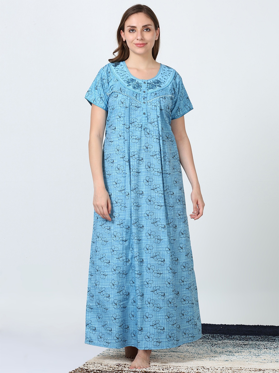 

9shines Label Printed Maxi Nightdress, Blue