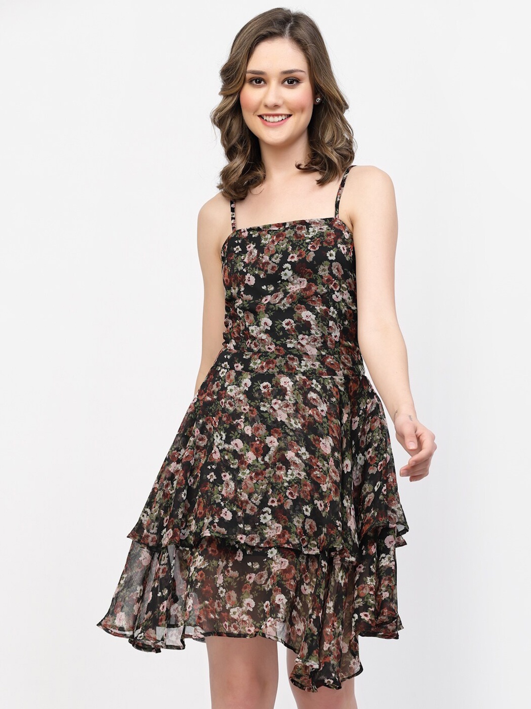 

BELAVINE Floral Print Fit & Flare Mini Dress, Black