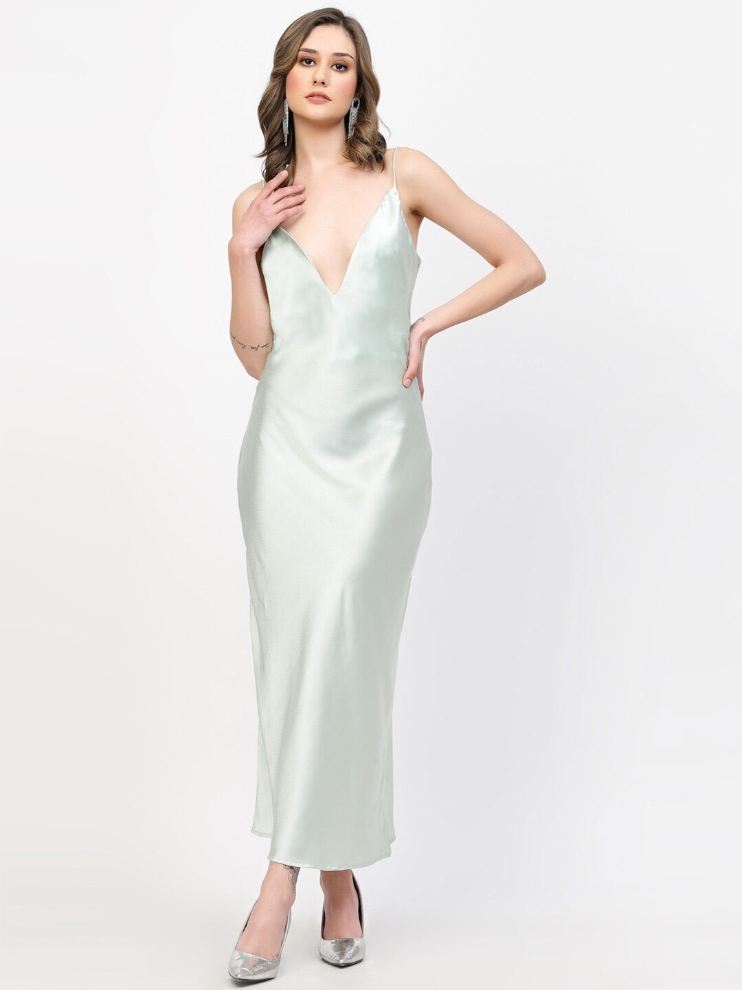 

BELAVINE Shoulder Straps Maxi Dress, Silver