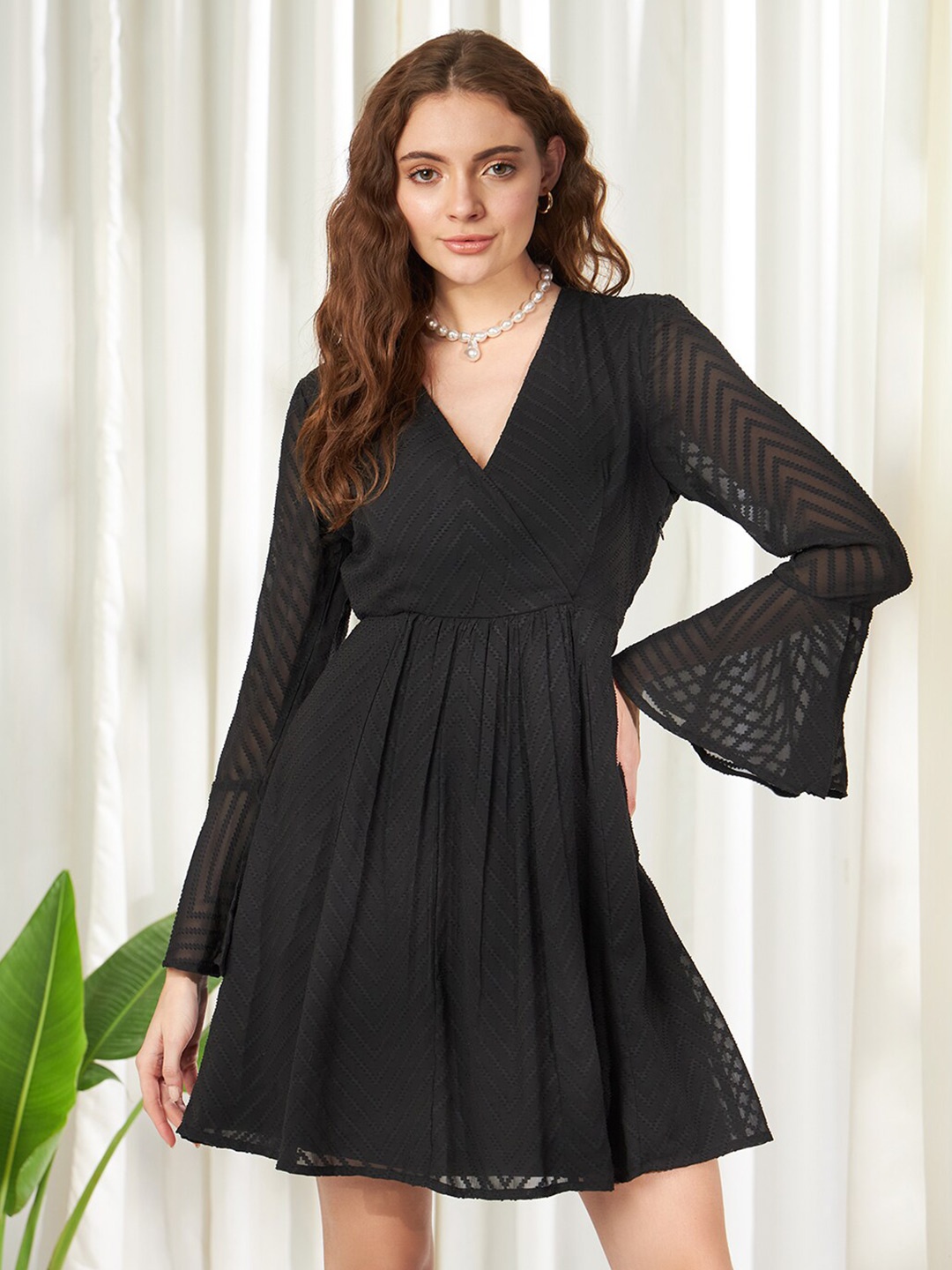 

BELAVINE Bell Sleeve Fit & Flare Dress, Black