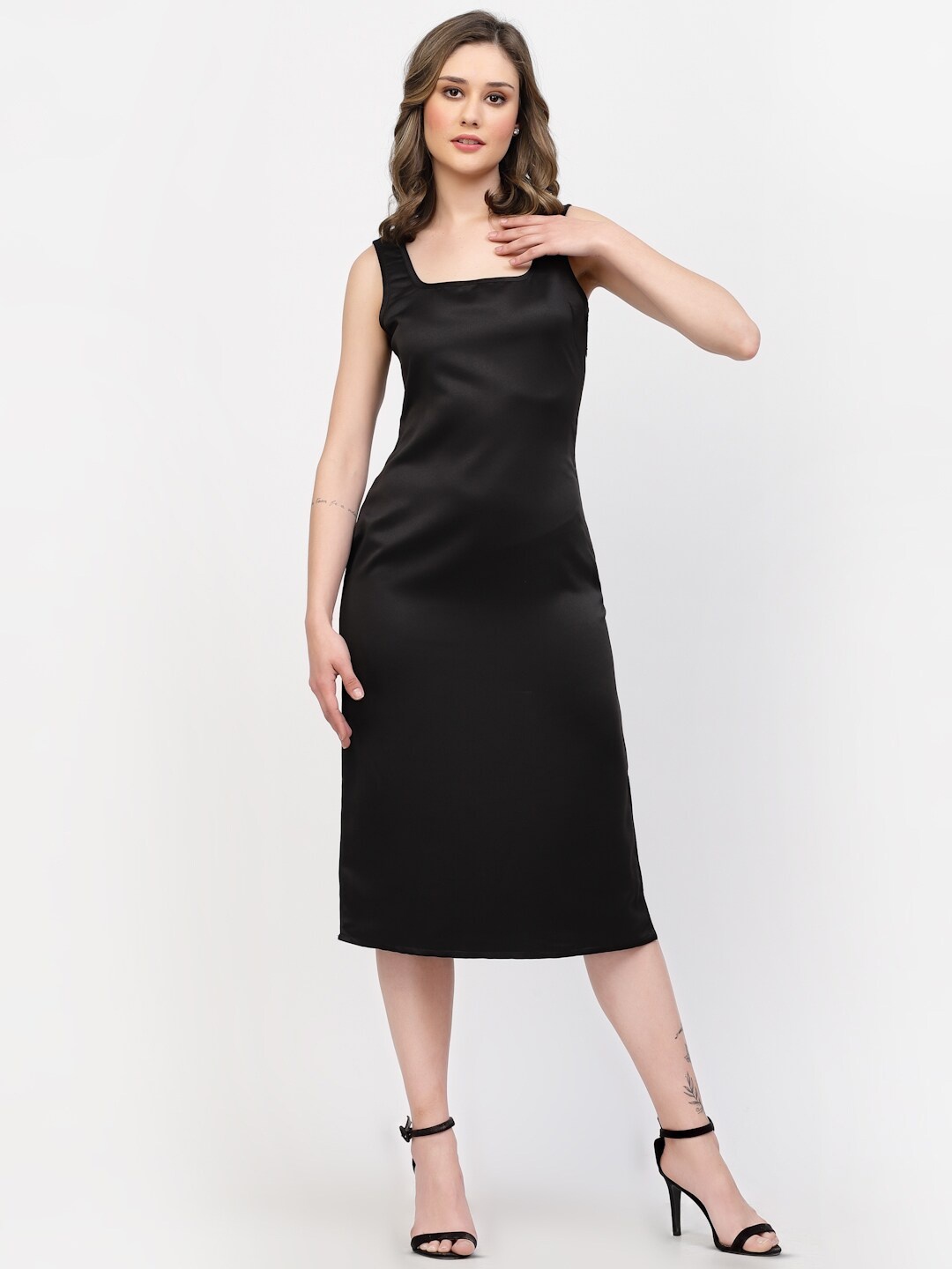 

BELAVINE Square Neck Sheath Midi Dress, Black