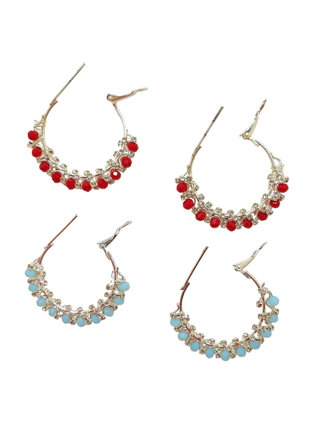 

FEMMIBELLA Set Of 2 Silver-Plated Beaded Circular Hoop Earrings