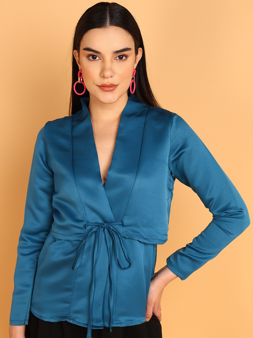 

Fashfun V-Neck Waist Tie-Up Detailed Top, Blue