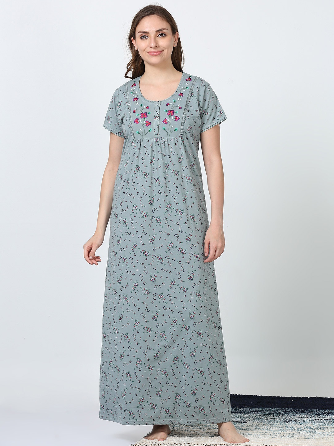 

9shines Label Floral Printed Lace Maxi Nightdress, Lime green