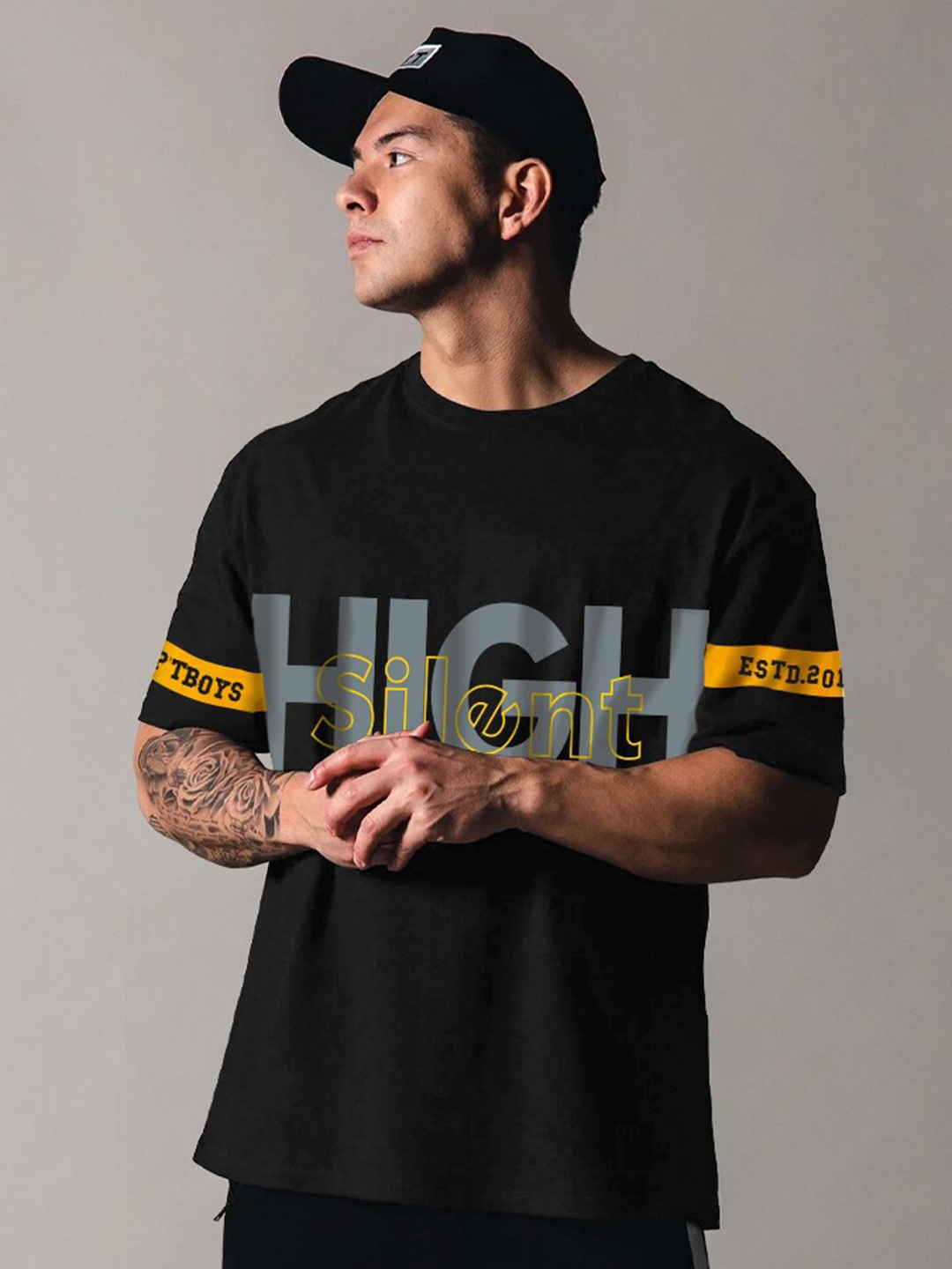 

Eyebogler Graphic Printed Cotton Loose Fit T-shirt, Black