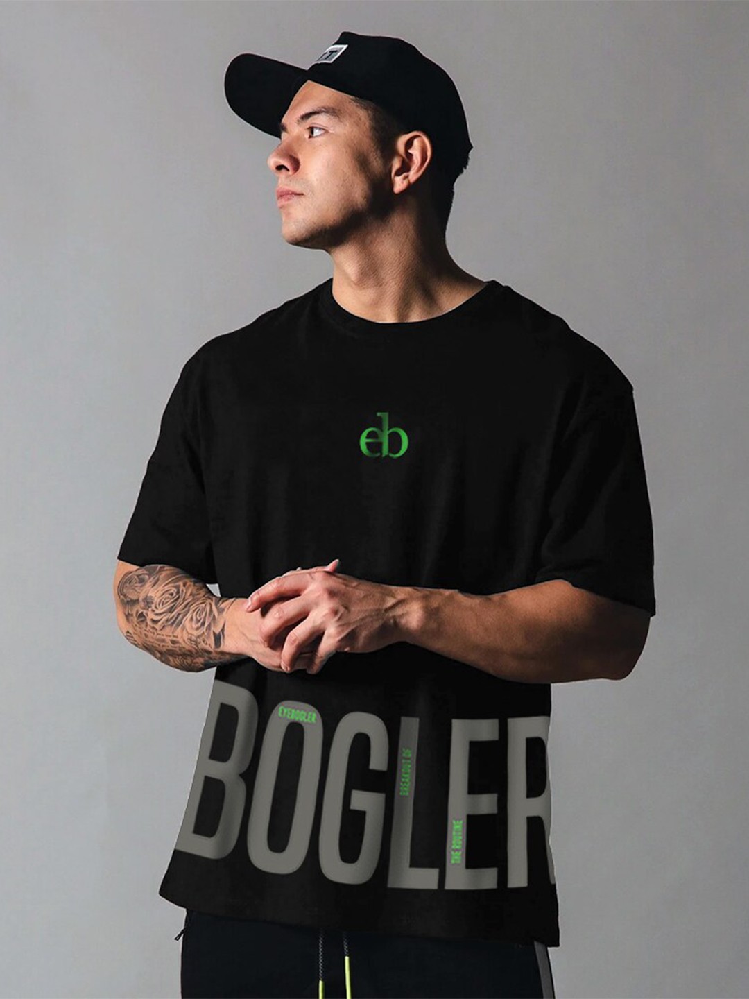 

Eyebogler Typography Printed Round Neck Cotton T-shirt, Black