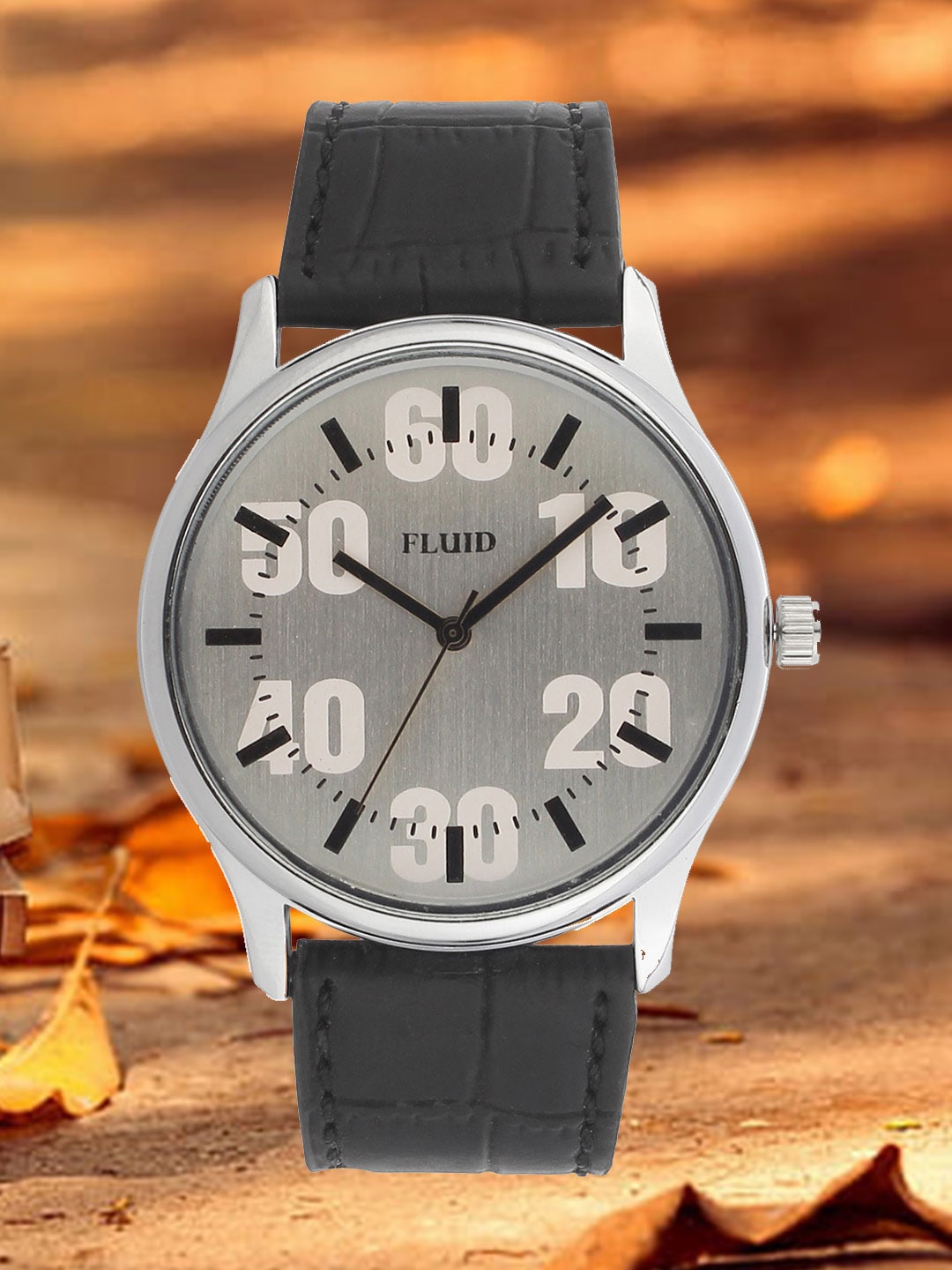 

FLUID Men Printed Dial & Leather Bracelet Style Straps Analogue Watch FLWatch24-744G-SL01, Silver