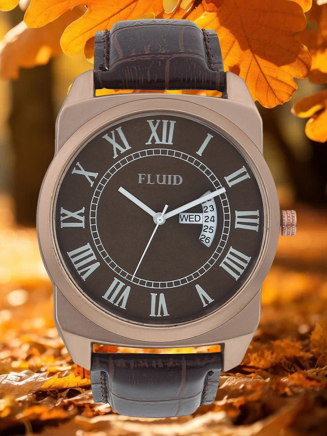 

FLUID Men Dial & Leather Textured Straps Analogue Watch FLWatch24-722-BR01, Brown