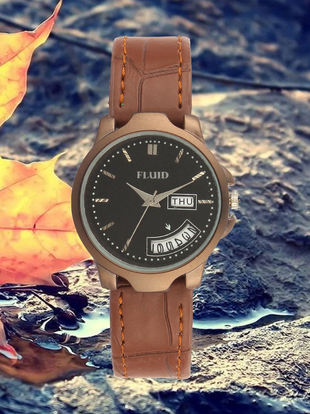 

FLUID Women Dial & Leather Textured Straps Analogue & Digital Watch FLWatch24-773L-BK01, Black