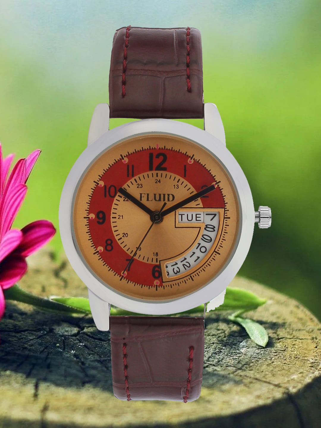 

FLUID Women Printed Dial & Leather Textured Straps Analogue Watch FLWatch24, Red