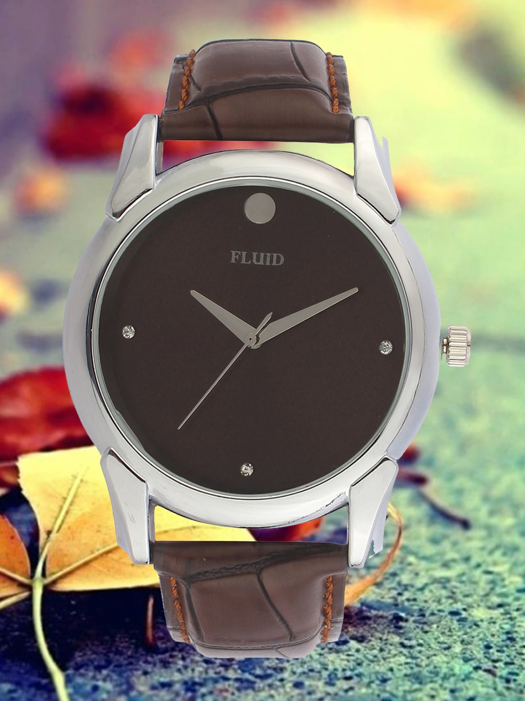 

FLUID Men Embellished Dial & Leather Textured Straps Analogue Watch FLWatch24-736G-BR01, Brown