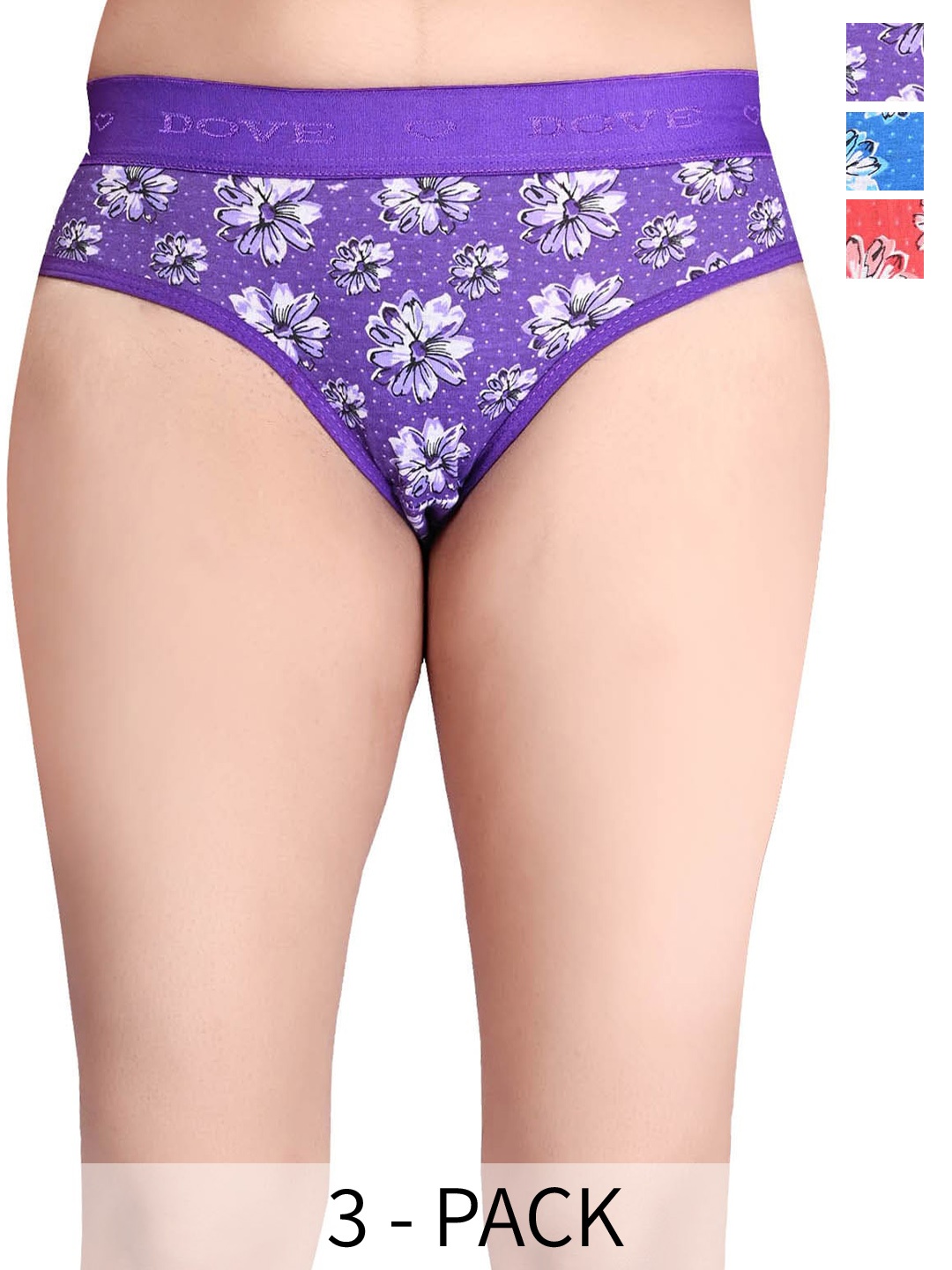 

FiveFlag Pack Of 3 Floral Printed Cotton Hipster Briefs, Red