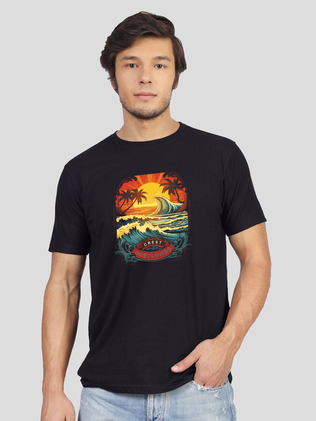 

Greylongg Graphic Printed T-shirt, Black