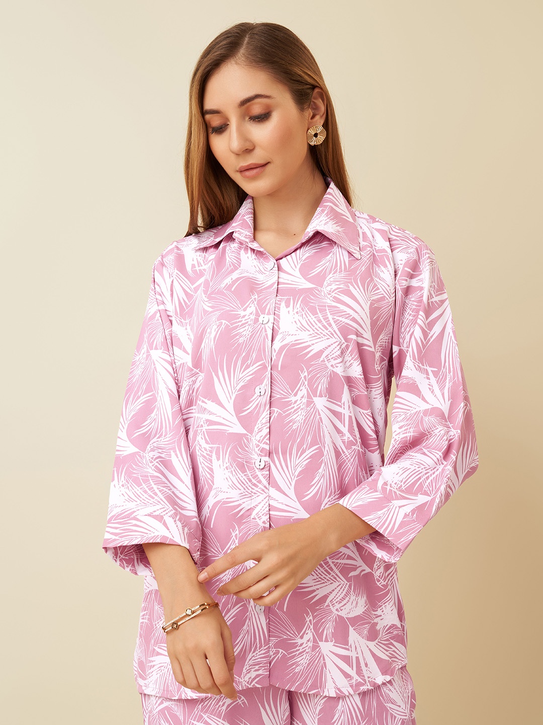 

HOUSE OF MIRA Tropical Printed Longline Shirt & Trouser, Pink