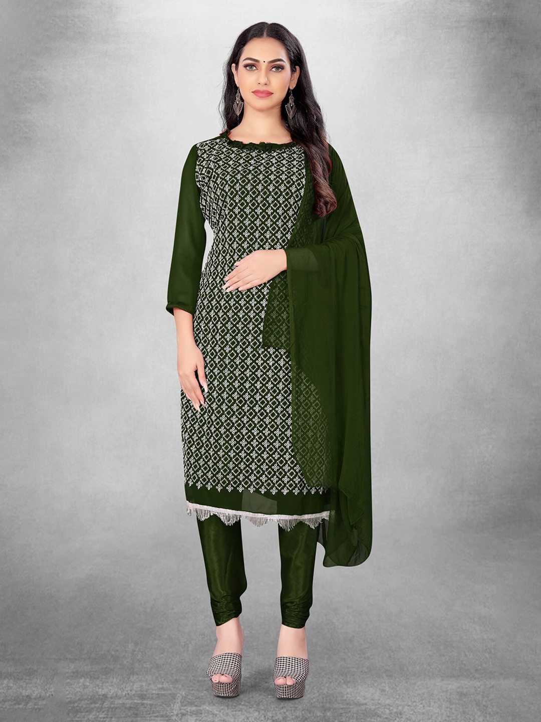 

LeeliPeeri Designer Floral Embroidered Dress Material, Green