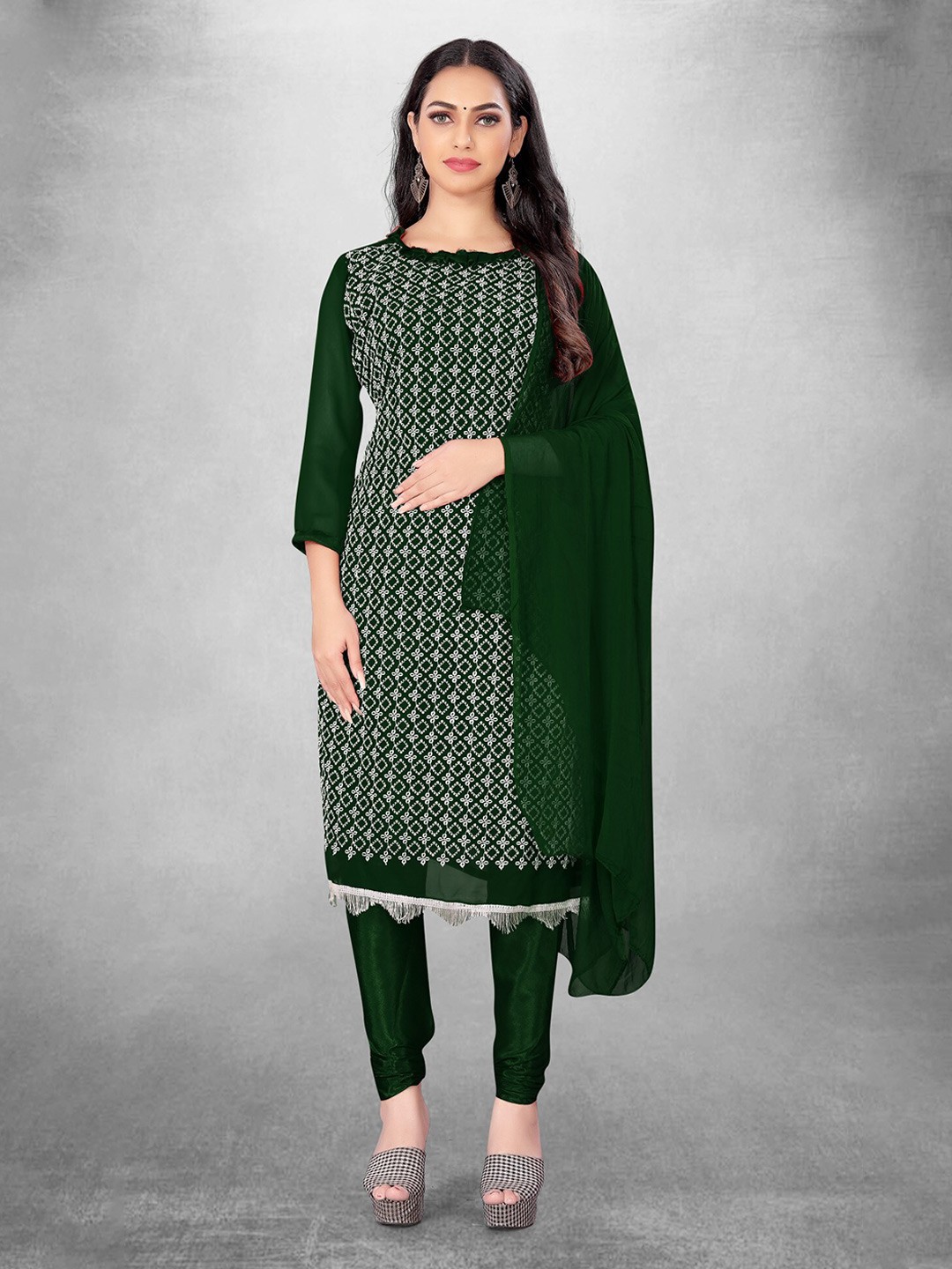 

LeeliPeeri Designer Floral Embroidered Dress Material, Green