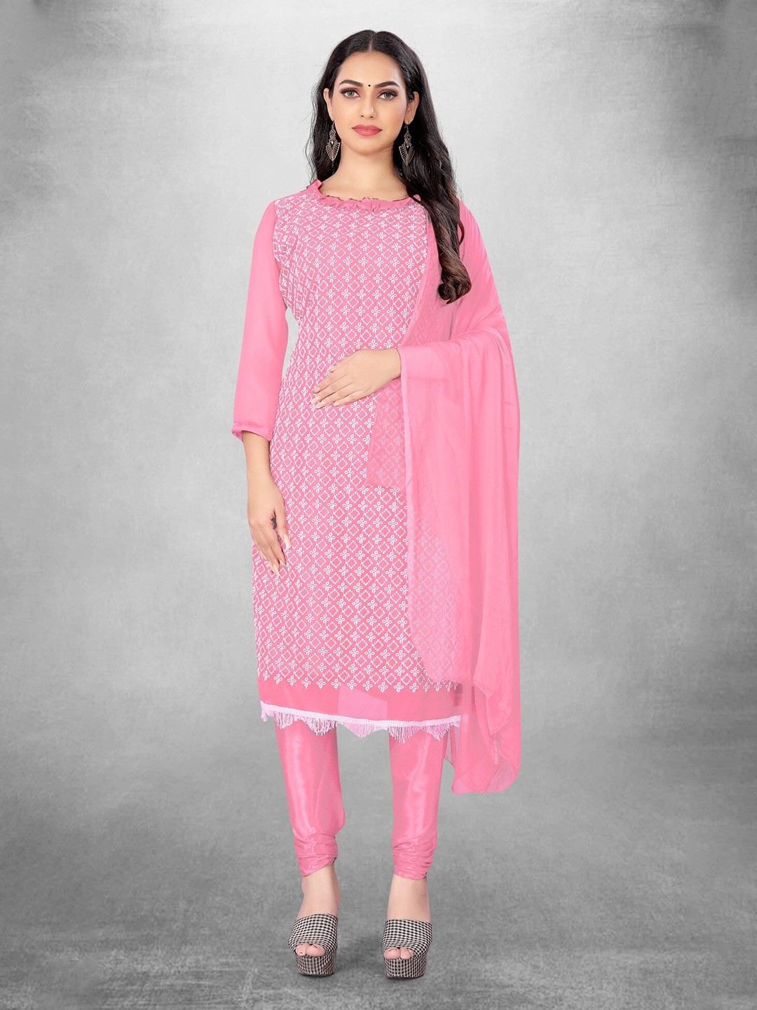 

LeeliPeeri Designer Embroidered Unstitched Dress Material, Pink