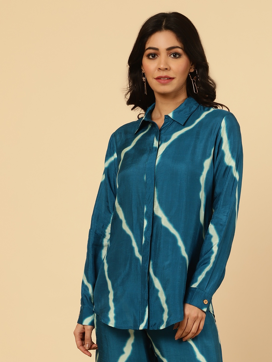 

Jaipur Kurti Lehriya Co-ord Set, Teal