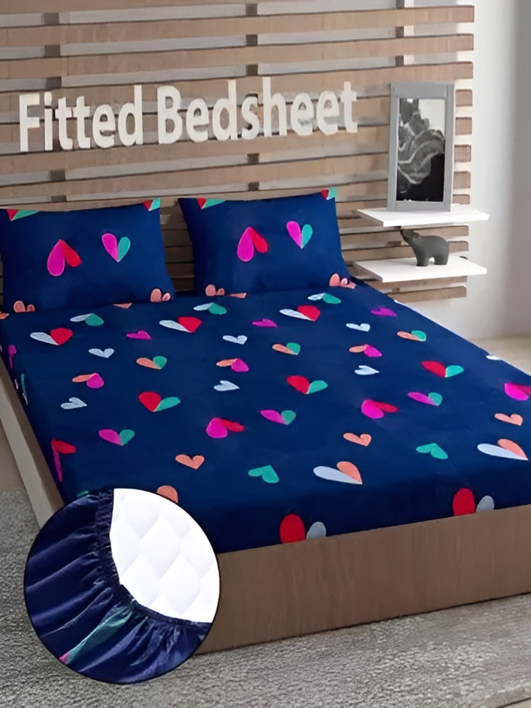 

Supreme Home Collective Blue Conversational 144 TC Fitted King Bedsheet & 2 Pillow Covers
