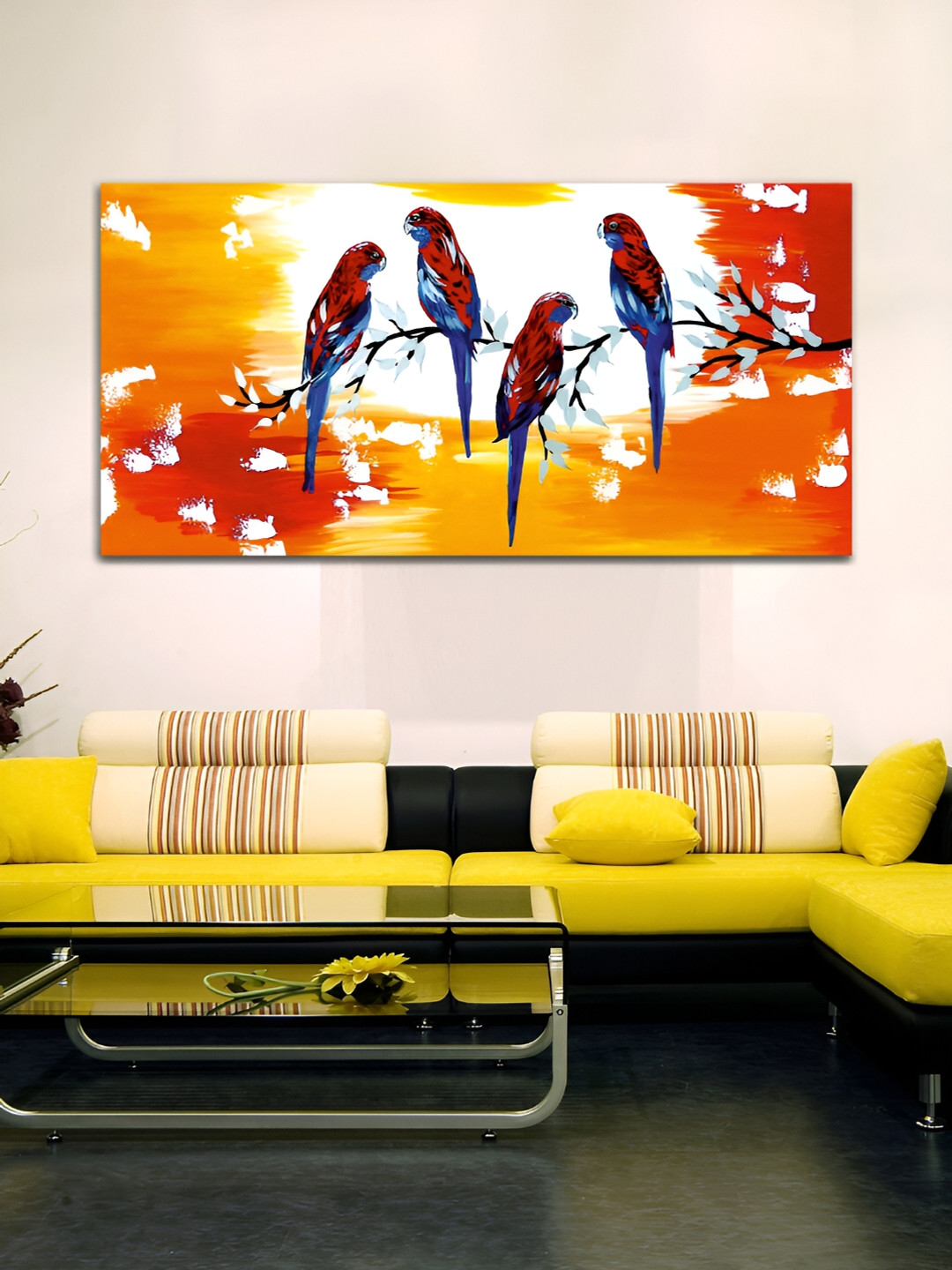 

MITHILA Handicrafts Orange & White Canvas Paintings Wall Art, Red