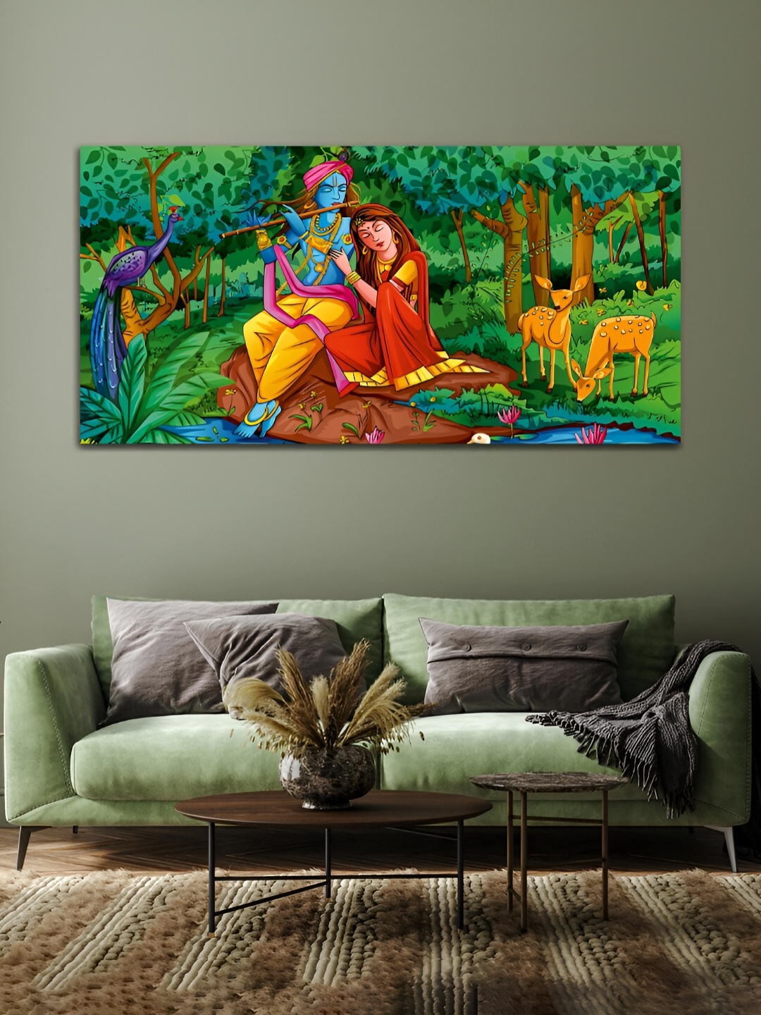 

MITHILA Handicrafts Green & Red Canvas Paintings Wall Art