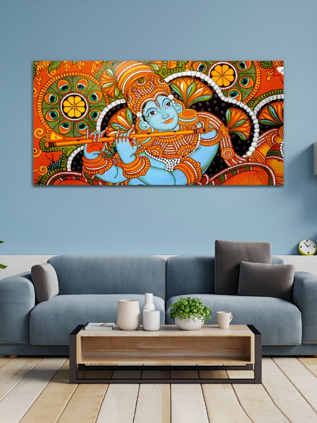 

MITHILA Handicrafts Blue & Yellow Canvas Painting Wall Art