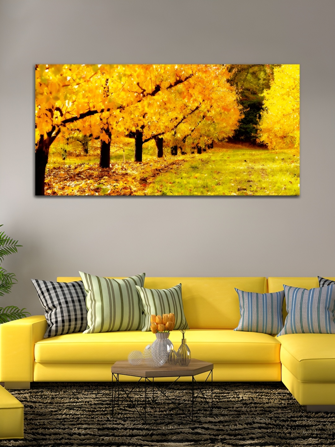 

MITHILA Handicrafts Yellow & Brown Floral and Botanical Canvas Wall Painting