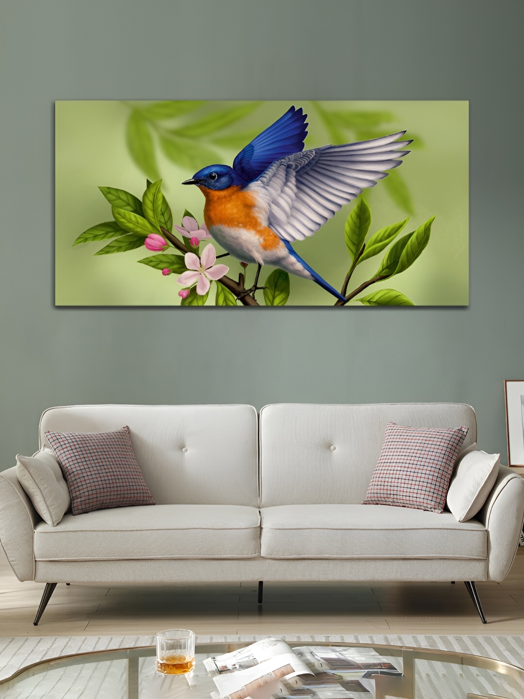 

MITHILA Handicrafts Green & Blue Canvas Birds Paintings Wall Art