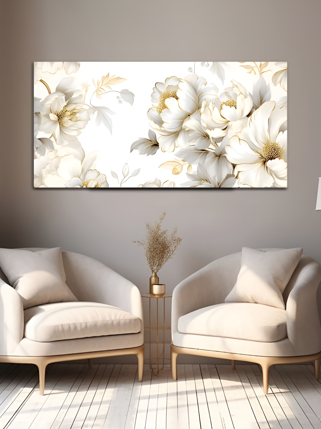 

MITHILA Handicrafts White & Brown Floral and Botanical Canvas Wall Art