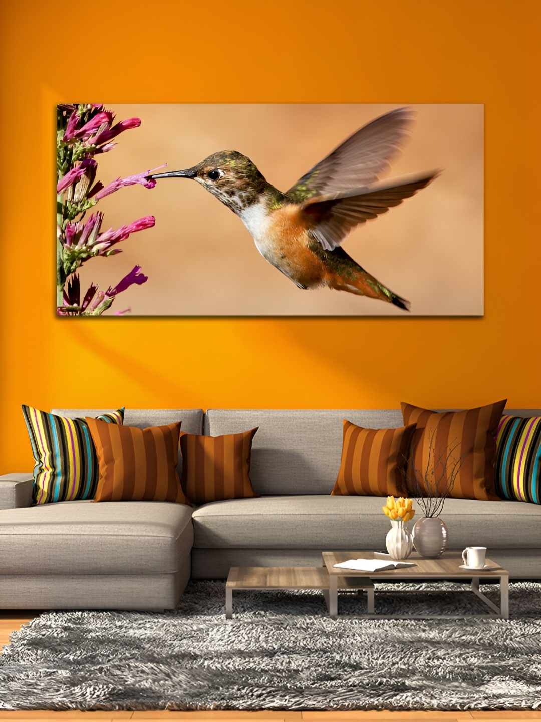 

MITHILA Handicrafts Brown & Pink Bird Canvas Wall Art