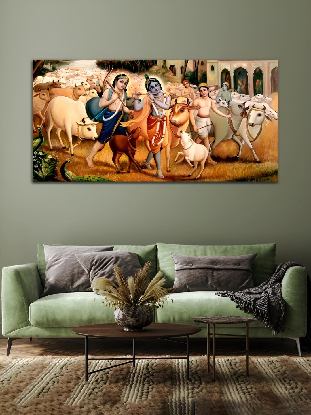 

MITHILA Handicrafts White & Beige Krishna Canvas Wall Paintings