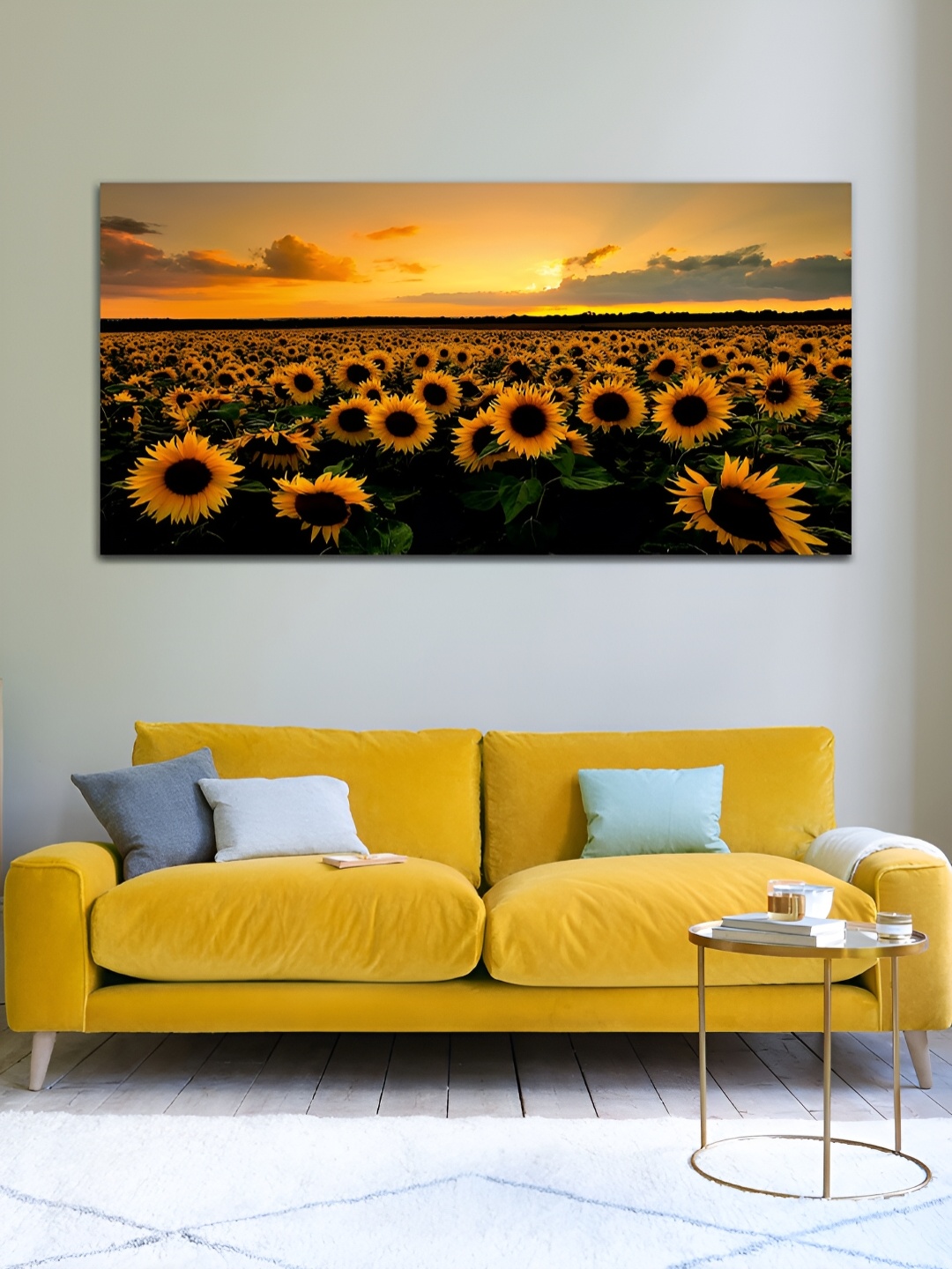 

MITHILA Handicrafts Orange & Green Sunrise Flowers Canvas Framed Paintings Wall Art