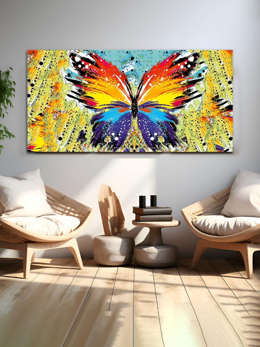

MITHILA Handicrafts Orange & Blue Canvas Butterfly Wall Painting