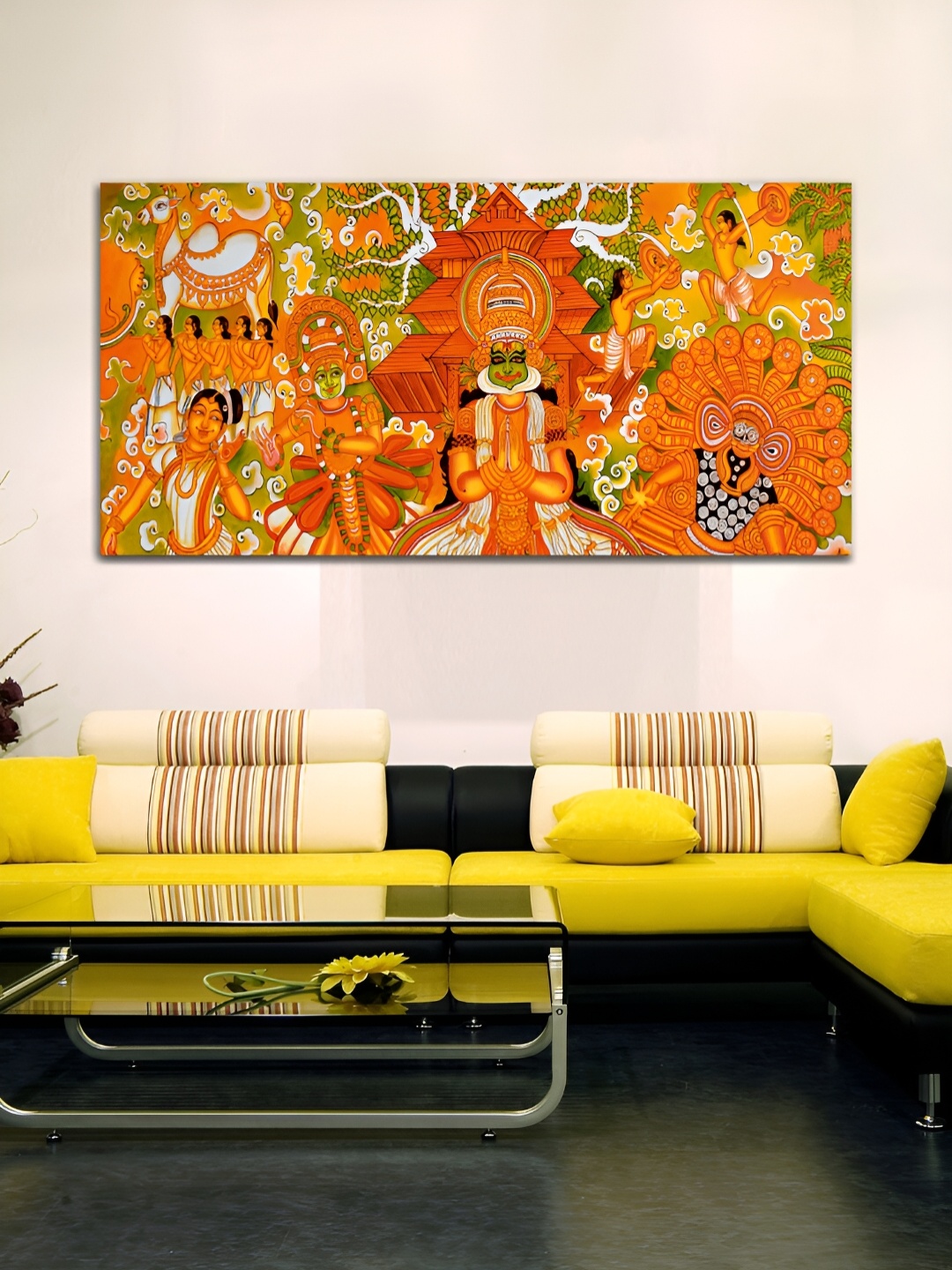 

MITHILA Handicrafts Orange & Yellow Mural Canvas Framed Paintings Wall Art