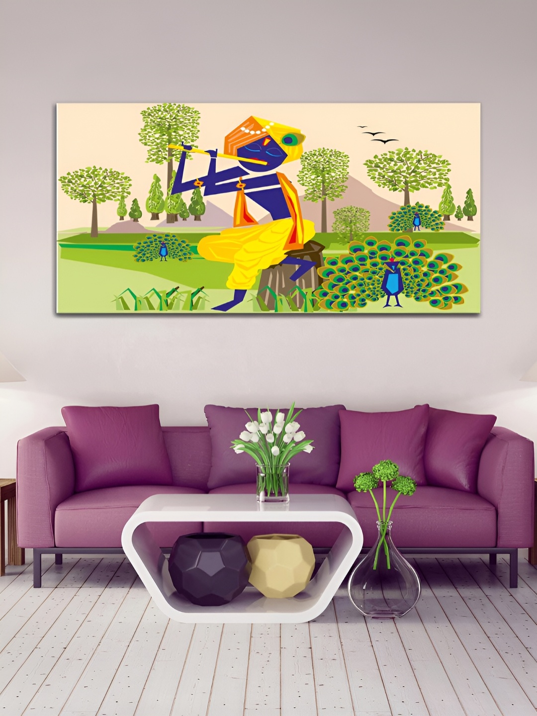 

MITHILA Handicrafts Yellow & Green Canvas Paintings Wall Art