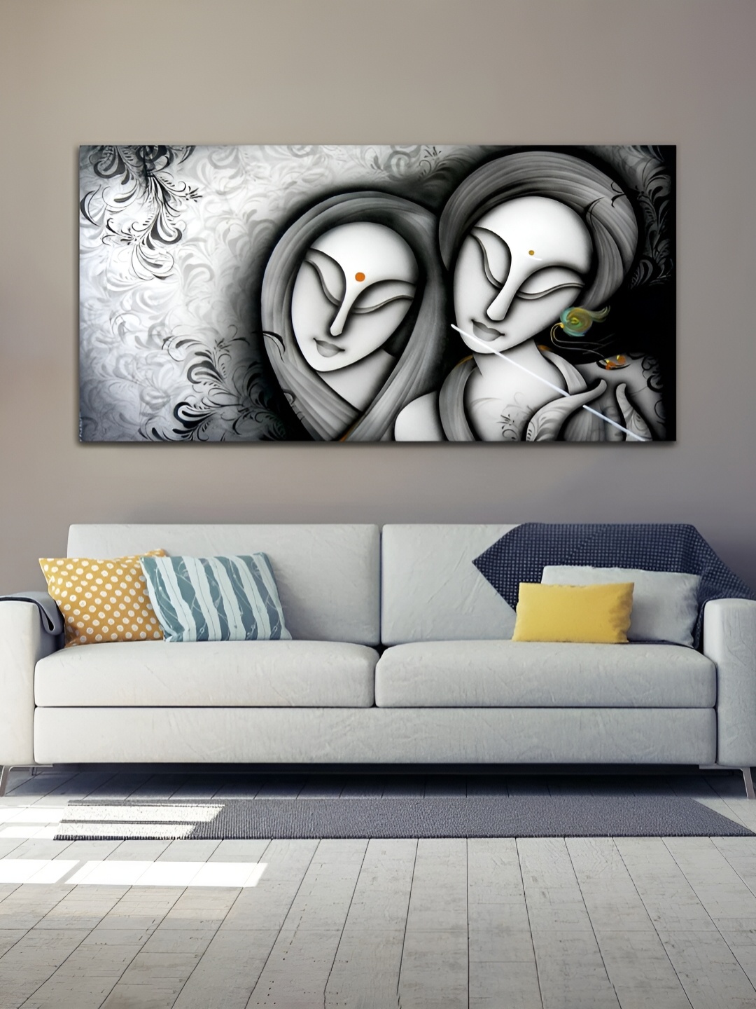 

MITHILA Handicrafts White & Black Radha Krishna Canvas Paintings Wall Art