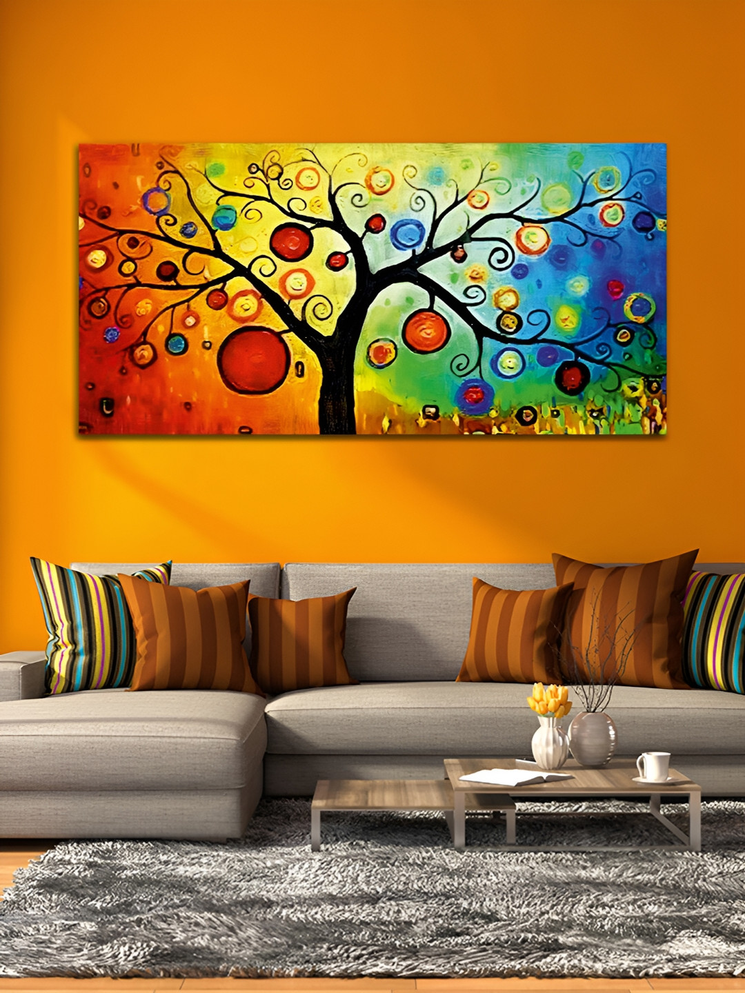

MITHILA Handicrafts Brown & Blue Abstract Canvas Wall Art