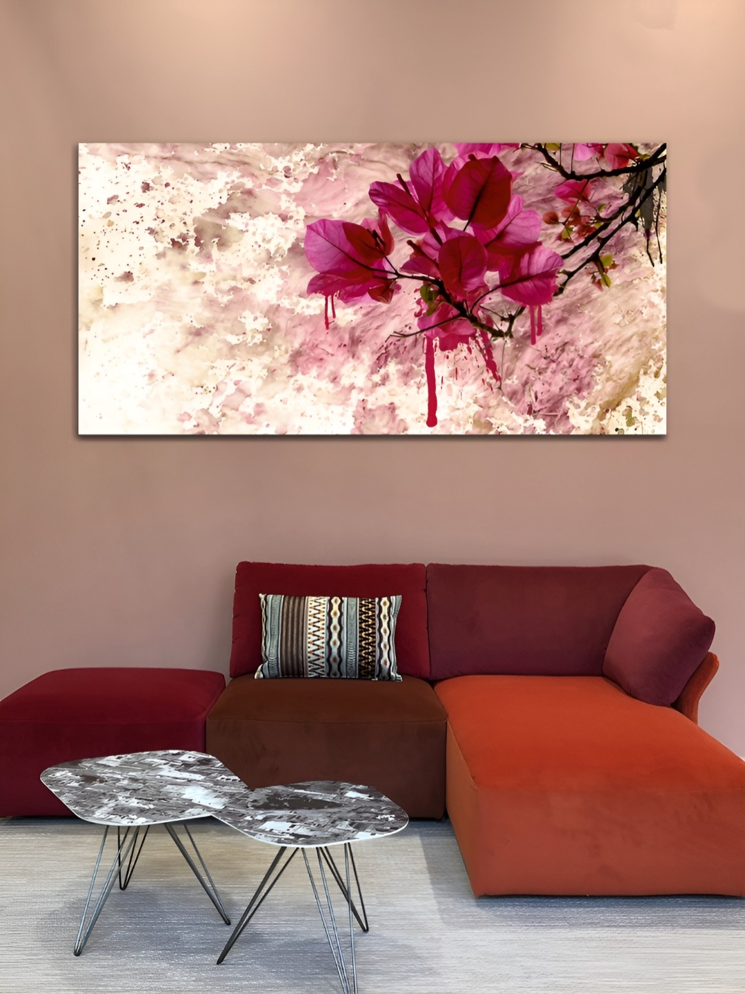 

MITHILA Handicrafts Pink & Black Floral and Botanical Canvas Wall Art