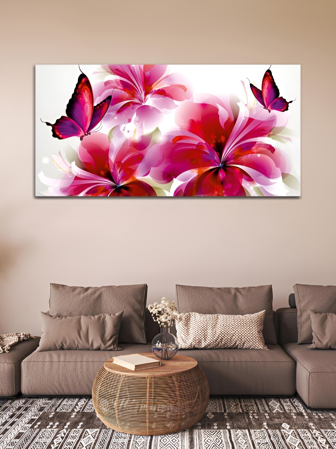 

MITHILA Handicrafts Pink & white Floral Canvas Paintings Wall Art
