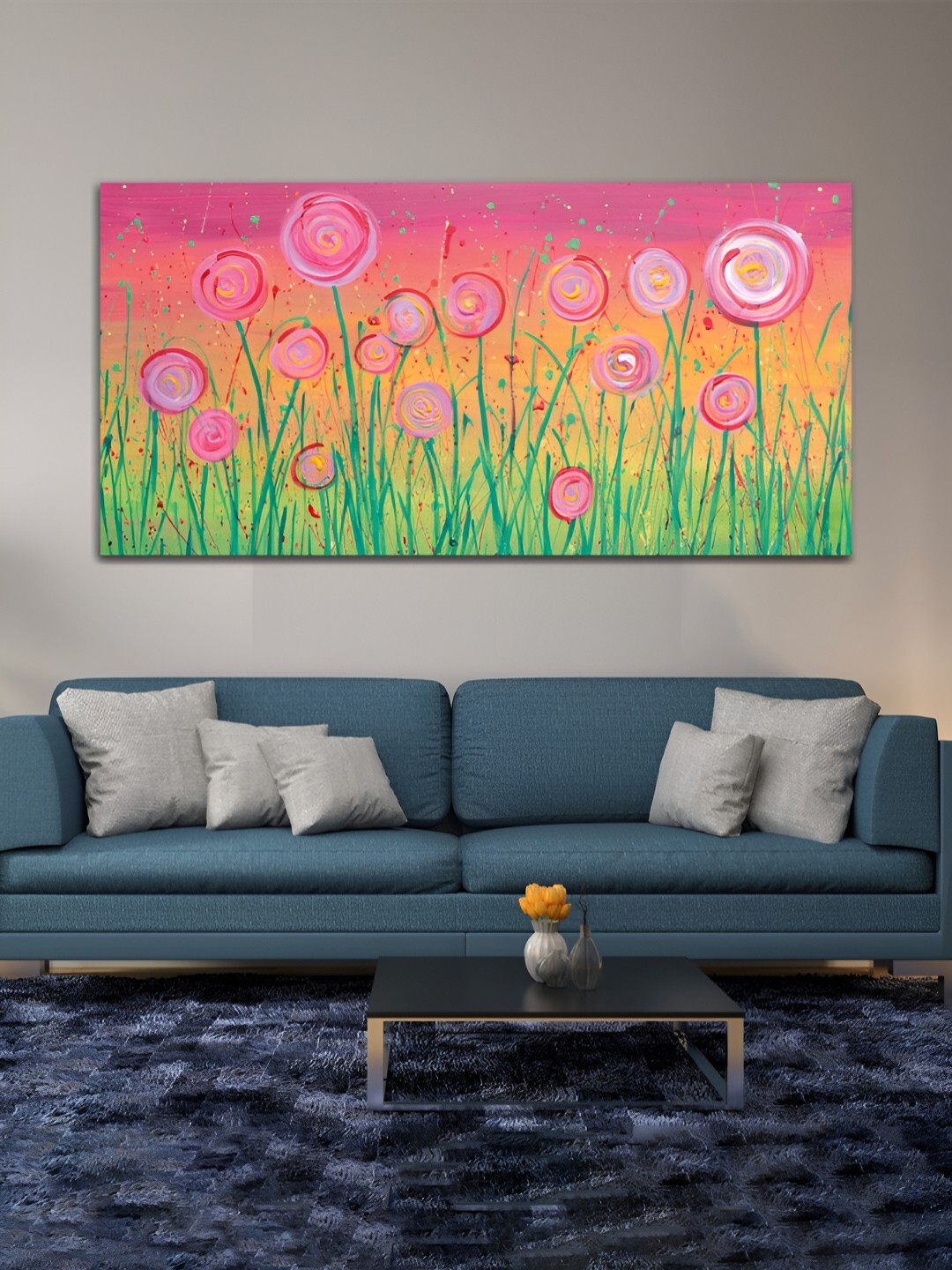

MITHILA Handicrafts Pink & Green Floral and Botanical Canvas Wall Art