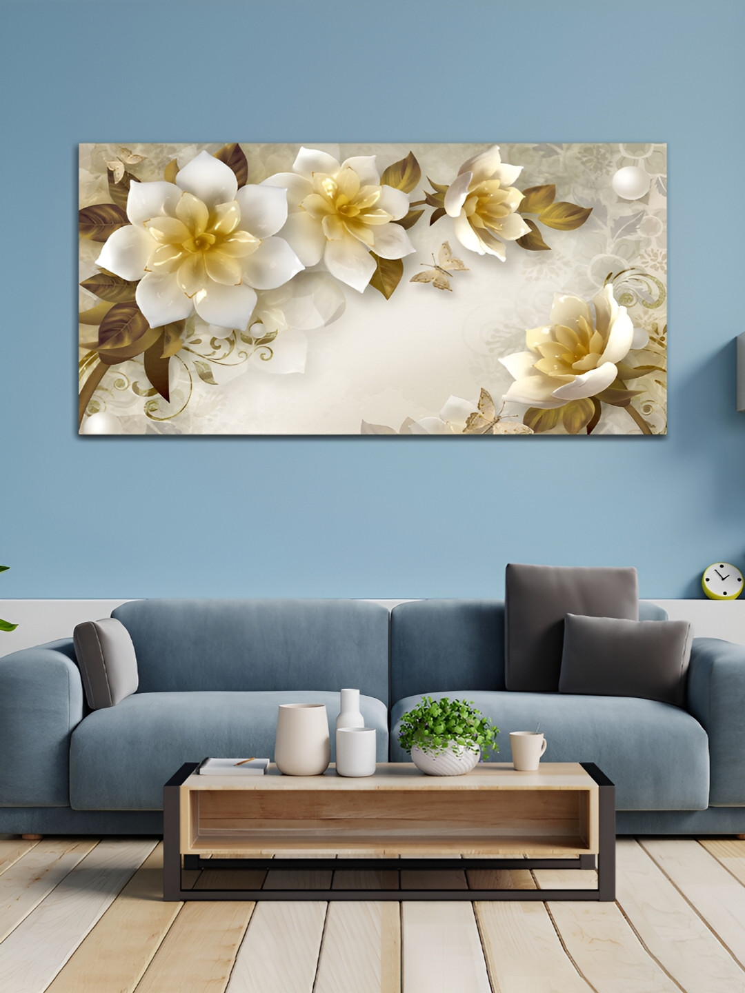 

MITHILA Handicrafts White & Yellow Floral and Botanical Canvas Wall Art