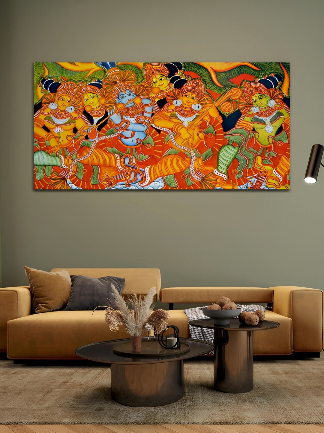 

MITHILA Handicrafts Orange & Green Canvas Painting Wall Art