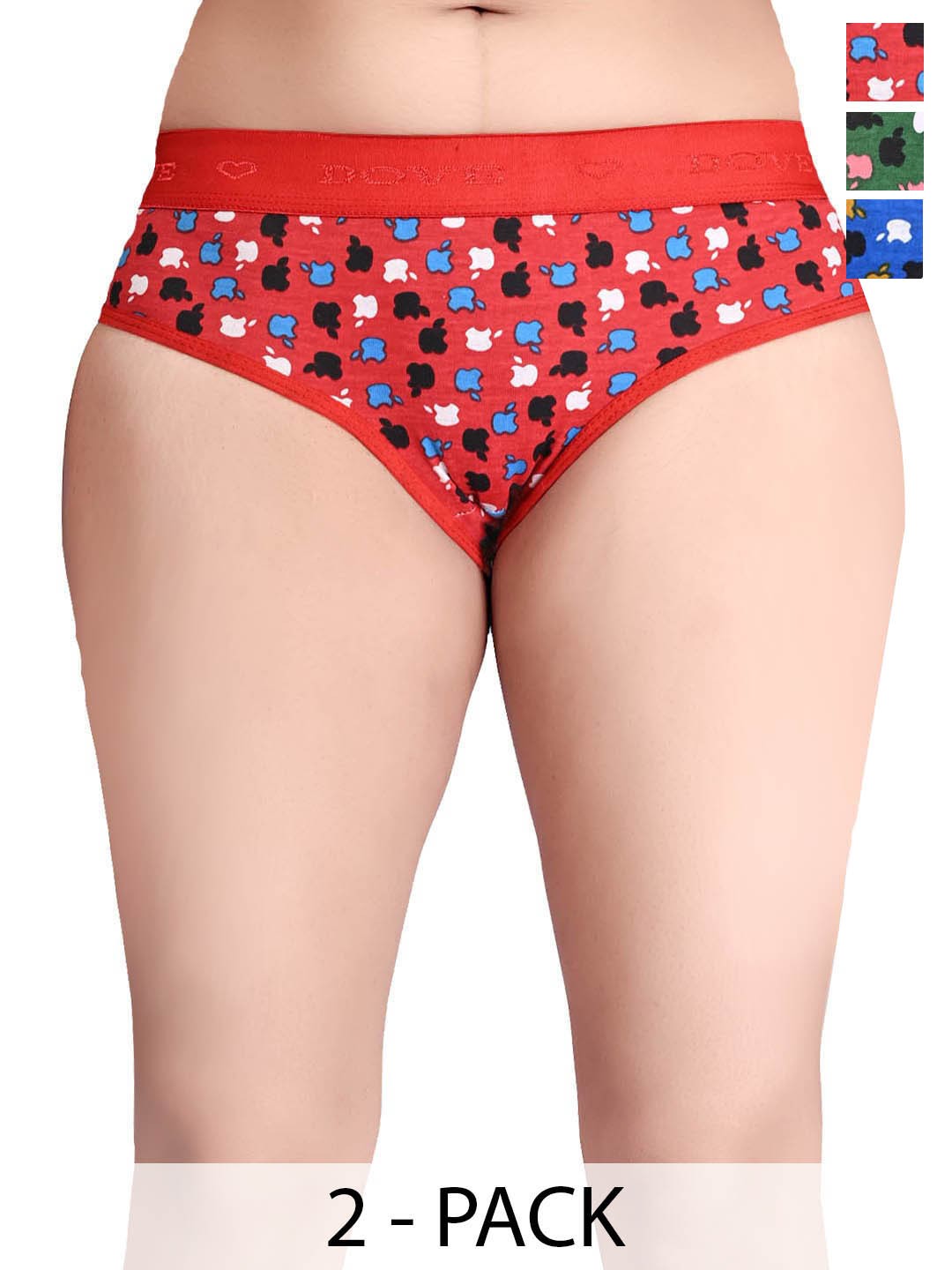 

FiveFlag Pack Of 3 Apple Printed Cotton Hipster Briefs, Red